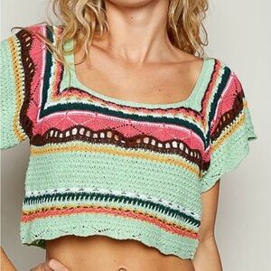 POL Multicolor Crochet Crop Top